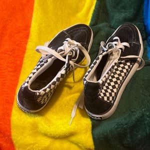 Grid patterns, black and white high top shoes